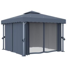 Berkfield Home Gazebo with Curtain 3x3 m Anthracite Aluminium in Black - thumbnail 2