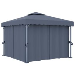 Berkfield Home Gazebo with Curtain 3x3 m Anthracite Aluminium in Black - thumbnail 1