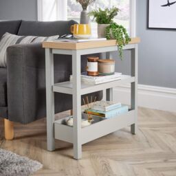 Home Source Side Table Grey 36mm Oak Effect Top Storage Shelves Home Organiser in Light Grey - thumbnail 1