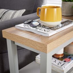 Home Source Side Table Grey 36mm Oak Effect Top Storage Shelves Home Organiser in Light Grey - thumbnail 4
