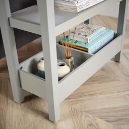 Home Source Side Table Grey 36mm Oak Effect Top Storage Shelves Home Organiser in Light Grey - thumbnail 5