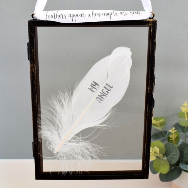 Amaya Rose Ltd My Angel In Memory of Real feather Floating Picture Frame. Memorial in Black
