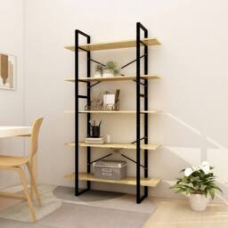Berkfield Home Modern 5-Tier Book Cabinet 100x30x175 cm Pinewood in Light Tan - Size: 100 x 30 x 175 cm - thumbnail 2