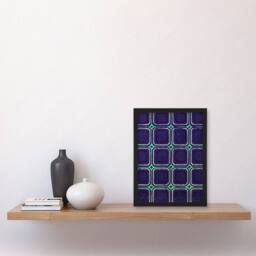 Artery8 Furuya Korin Framed Wall Art Geometric Blue Green Square Pattern in Purple - Size: A4 - thumbnail 2