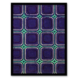 Artery8 Furuya Korin Framed Wall Art Geometric Blue Green Square Pattern in Purple - Size: A4 - thumbnail 1