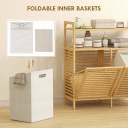 HOMCOM Double Tilt Out Laundry Cabinet Bamboo Laundry Hamper Cabinet in Natural - thumbnail 5