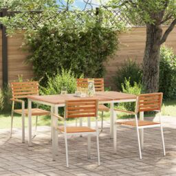 Berkfield Home 5 Piece Garden Dining Set Solid Wood Teak in Brown - thumbnail 1