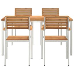 Berkfield Home 5 Piece Garden Dining Set Solid Wood Teak in Brown - thumbnail 7