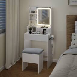 EONLION White Modern Vanity Dressing Table with Light Mirror Cushioned Storage - thumbnail 3