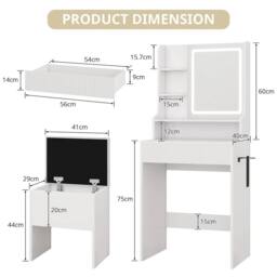 EONLION White Modern Vanity Dressing Table with Light Mirror Cushioned Storage - thumbnail 2