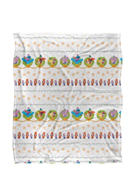 Sesame Street Holiday Wreath Pattern Silky Touch Super Soft Throw Blanket 152 X 127 cm in White - image 1