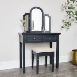 Melody Maison Large Dressing Table, Mirror & Stool Set - Daventry Navy Black Range - thumbnail 2