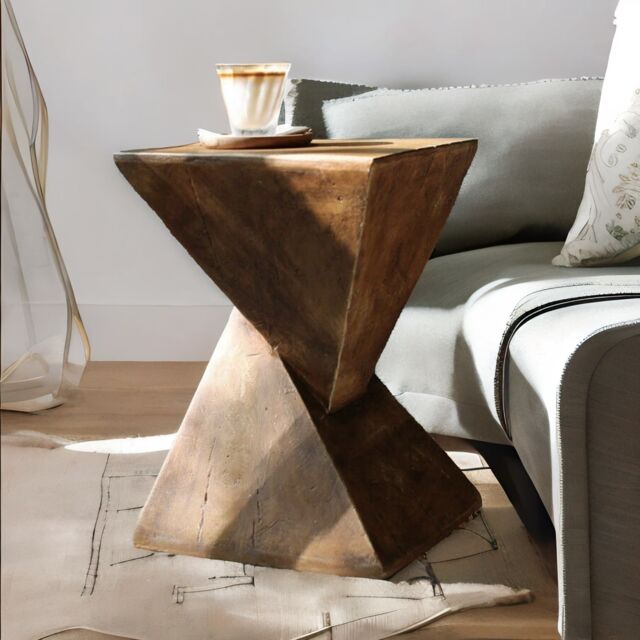 Pirlo Plush Industrial Concrete Indoor Outdoor Side Table Nordic in Brown - image 1
