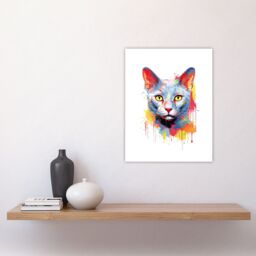 "Artery8 Wall Art Print Russian Blue Cat Lover Gift Pet Portrait Orange Blue Yellow Artwork Painting Poster - Size: W18"" x H24""" - thumbnail 4