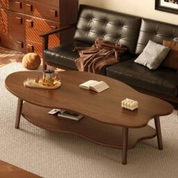 Hinsinc 2-Layer Cloud Shape Coffee Table, 80cm Modern in Brown - thumbnail 3