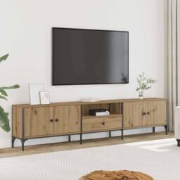 Berkfield Home TV Cabinet with Drawer Artisan Oak 200x25x44 cm Engineered Wood in Brown - Size: 200 x 25 x 44 cm - thumbnail 2