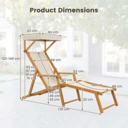 Costway Foldable Beach Lounge Chair Outdoor Camping Chair with Adjustable Canopy in Beige - thumbnail 2