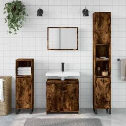 Berkfield Home 2 Piece Bathroom Furniture Set Smoked Oak Engineered Wood in Brown - thumbnail 3