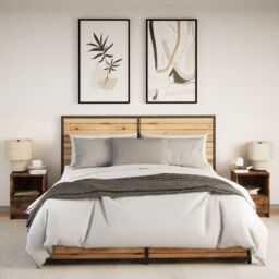 Berkfield Home Bedside Cabinets with LED Lights 2 pcs Smoked Oak Engineered Wood in Brown - thumbnail 4