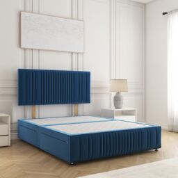 "BSSPOKE Rosie Plush Divan Bed 24"" Headboard 2 Drawers Same Side & No Mattress in Blue - Size: Super King"