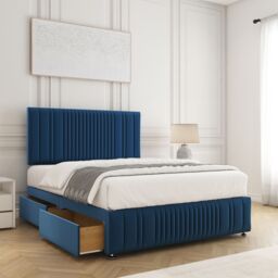 "BSSPOKE Rosie Plush Divan Bed 24"" Headboard 2 Drawers Same Side & No Mattress in Blue - Size: Super King" - thumbnail 2