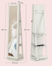 SONGMICS Freestanding Jewellery Cabinet with Mirror & Shelf in White - thumbnail 2