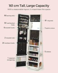 SONGMICS Freestanding Jewellery Cabinet with Mirror & Shelf in White - thumbnail 4