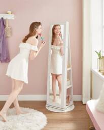 SONGMICS Freestanding Jewellery Cabinet with Mirror & Shelf in White - thumbnail 1
