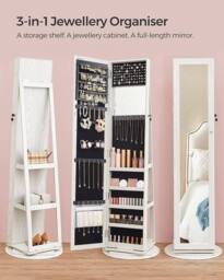 SONGMICS Freestanding Jewellery Cabinet with Mirror & Shelf in White - thumbnail 3