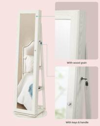 SONGMICS Freestanding Jewellery Cabinet with Mirror & Shelf in White - thumbnail 6