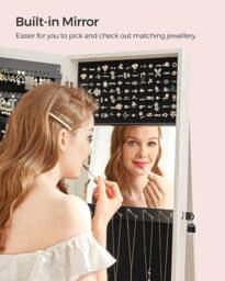 SONGMICS Freestanding Jewellery Cabinet with Mirror & Shelf in White - thumbnail 5