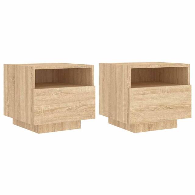 Berkfield Home Bedside Cabinets with LED Lights 2 pcs Sonoma Oak 40x39x37 cm in Light Tan - Size: 40 x 39 x 37 cm - image 1