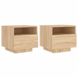 Berkfield Home Bedside Cabinets with LED Lights 2 pcs Sonoma Oak 40x39x37 cm in Light Tan - Size: 40 x 39 x 37 cm - thumbnail 1