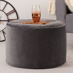 icon Milano Velvet Bean Bag Pouffe Midnight Blue Large Velvet Footstools in Charcoal - thumbnail 2