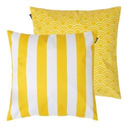 icon Deck Stripe Set of 2 Navy Blue Outdoor Cushion in Yellow - Size: 43 cm x 43 cm