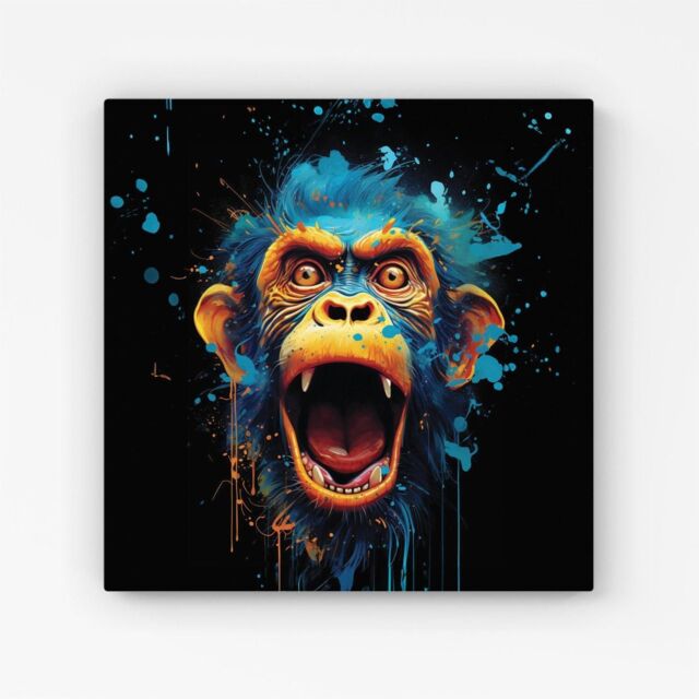 Warren Reed - Designer Crazy Monkey face Splashart Canvas in Blue - Size: w10 inch x h10 inch - image 1