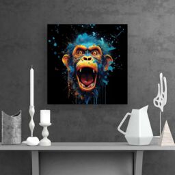 Warren Reed - Designer Crazy Monkey face Splashart Canvas in Blue - Size: w10 inch x h10 inch - thumbnail 2