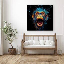 Warren Reed - Designer Crazy Monkey face Splashart Canvas in Blue - Size: w10 inch x h10 inch - thumbnail 3