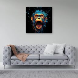 Warren Reed - Designer Crazy Monkey face Splashart Canvas in Blue - Size: w10 inch x h10 inch - thumbnail 4