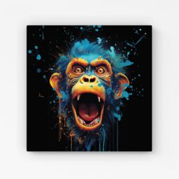 Warren Reed - Designer Crazy Monkey face Splashart Canvas in Blue - Size: w10 inch x h10 inch - thumbnail 1