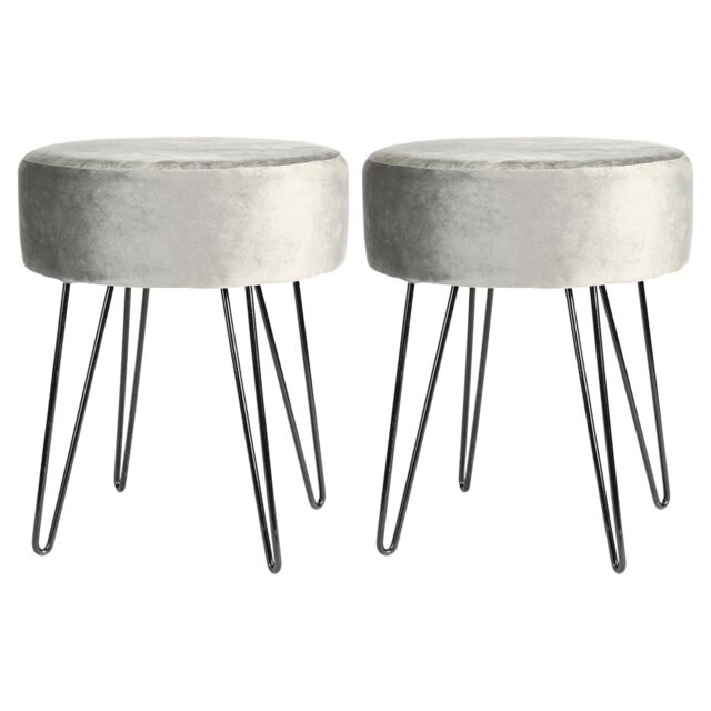 Harbour Housewares Round Velvet Footstools - H40 x D35cm - Black Hairpin Legs - Pack of 2 in Grey - image 1