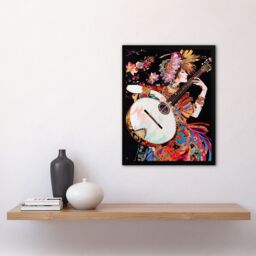 "Artery8 Woman Floral Banjo Player Colourful Portrait Framed Art Print - Size: W12"" x H16""" - thumbnail 4