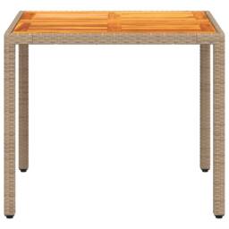 Berkfield Home Garden Table Beige 90x90x75 cm Poly Rattan Acacia Wood - Size: 90 x 90 x 75 cm - thumbnail 6