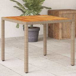 Berkfield Home Garden Table Beige 90x90x75 cm Poly Rattan Acacia Wood - Size: 90 x 90 x 75 cm - thumbnail 2