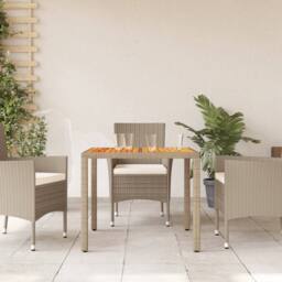 Berkfield Home Garden Table Beige 90x90x75 cm Poly Rattan Acacia Wood - Size: 90 x 90 x 75 cm - thumbnail 1