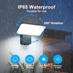 Goeco Outdoor LED Wall Light, 16W IP65 Waterproof Rotatable 350 Lamp, 6500K in Black - thumbnail 2