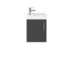 Balterley Saint Contemporary Bathroom Wall Hung 1 Soft-Close Door Vanity Unit & Rectangular Basin, Gloss Grey, 405 mm in Grey