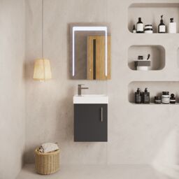 Balterley Saint Contemporary Bathroom Wall Hung 1 Soft-Close Door Vanity Unit & Rectangular Basin, Gloss Grey, 405 mm in Grey - thumbnail 2