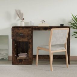 Berkfield Home Desk with Drawer Smoked Oak 115x50x75 cm Engineered Wood in Brown - Size: 115 x 50 x 75 cm - thumbnail 3