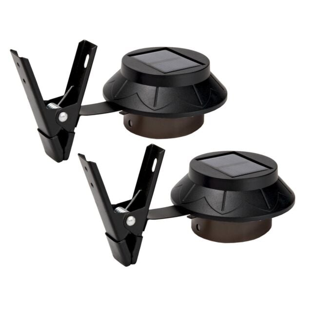 mysmartbuy 2 x Clip On Garden Lights - Solar Powered Weather Resistant Outdoor LED Security Lighting for Guttering, Fences, Walls in Black - image 1